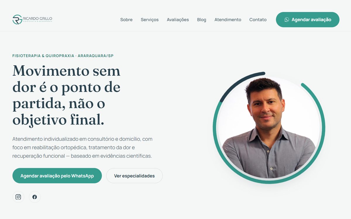 Physical therapist website homepage